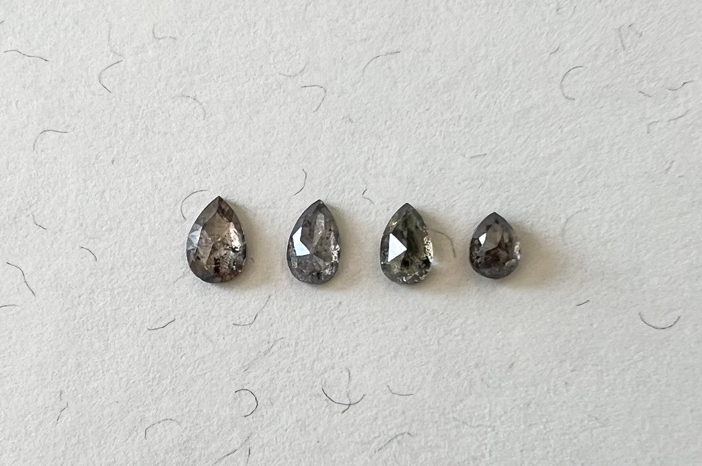 Salt & Pepper Rose Cut Pear Diamond Flat Back Stud — Single — Made to Order