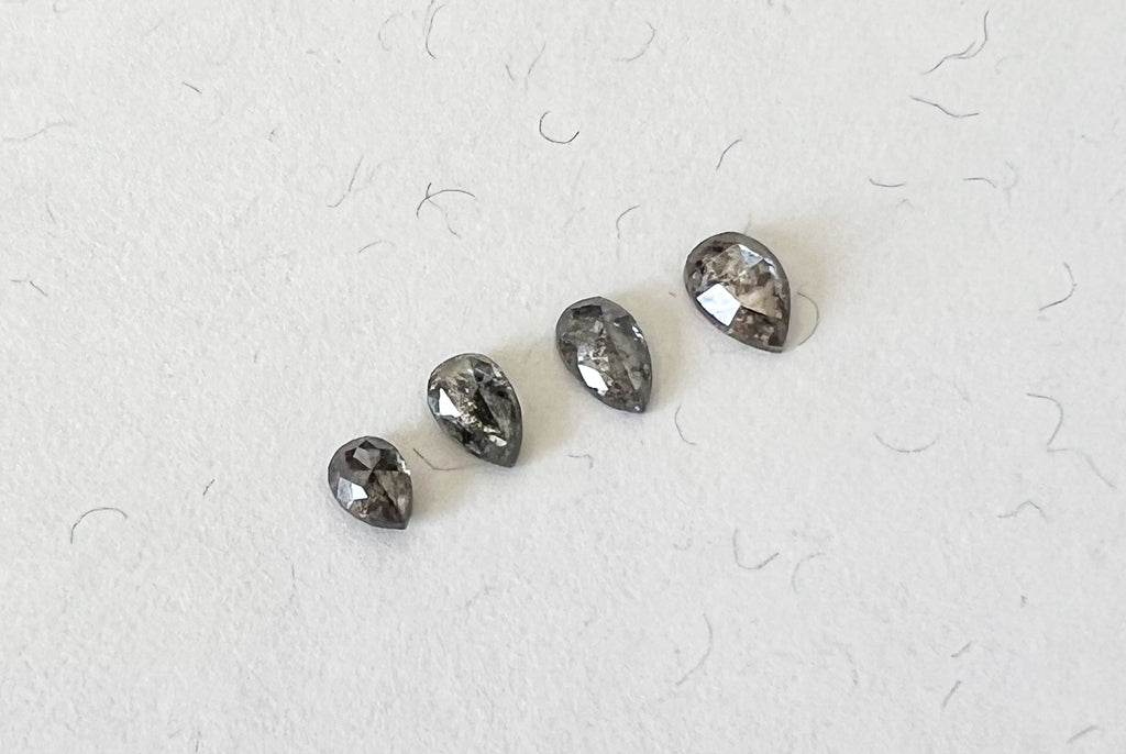 Salt & Pepper Rose Cut Pear Diamond Flat Back Stud — Single — Made to Order