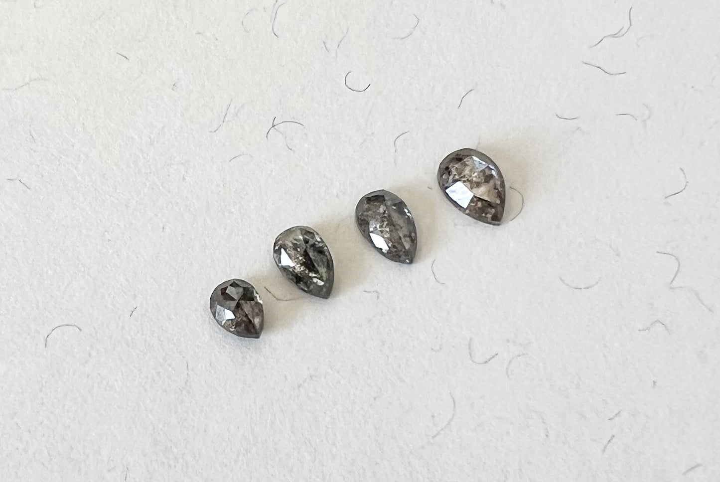 Salt & Pepper Rose Cut Pear Diamond Flat Back Stud — Single — Made to Order