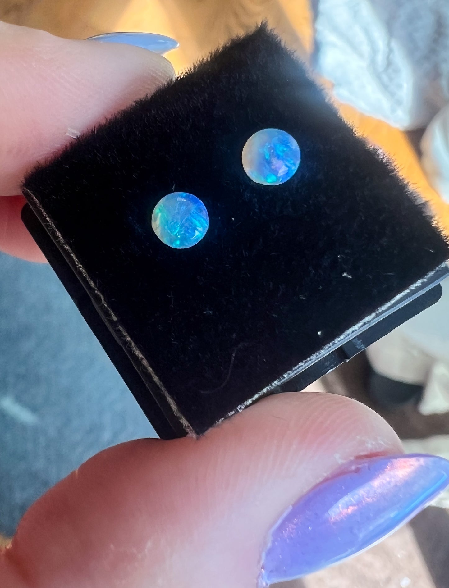 Lightning Ridge Crystal Opal — Flat Back Studs — Australian — One Pair Only