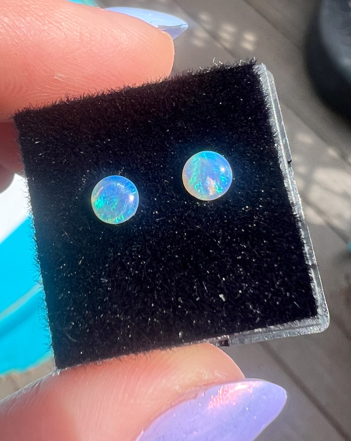 Lightning Ridge Crystal Opal — Flat Back Studs — Australian — One Pair Only