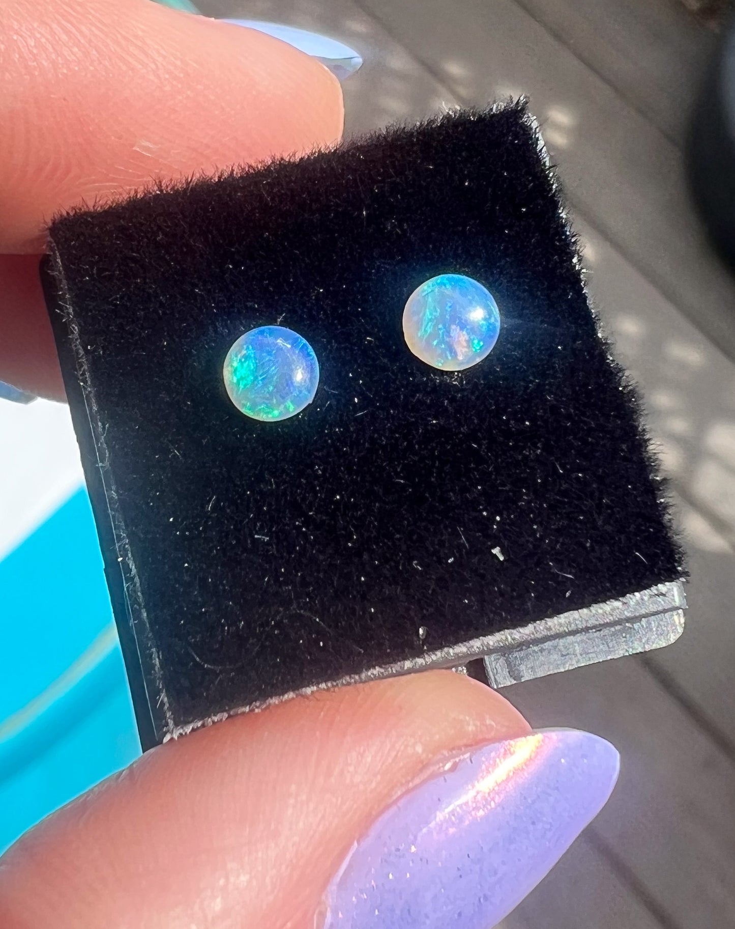 Lightning Ridge Crystal Opal — Flat Back Studs — Australian — One Pair Only