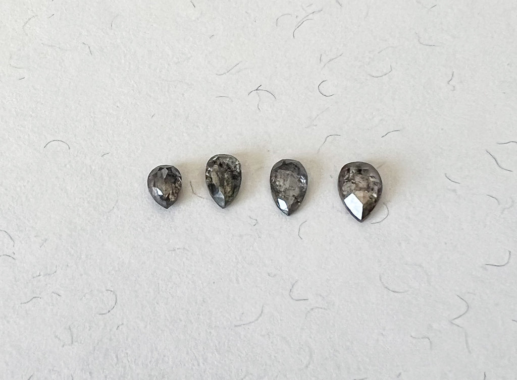 Salt & Pepper Rose Cut Pear Diamond Flat Back Stud — Single — Made to Order