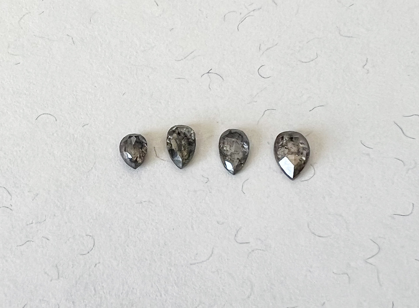 Salt & Pepper Rose Cut Pear Diamond Flat Back Stud — Single — Made to Order