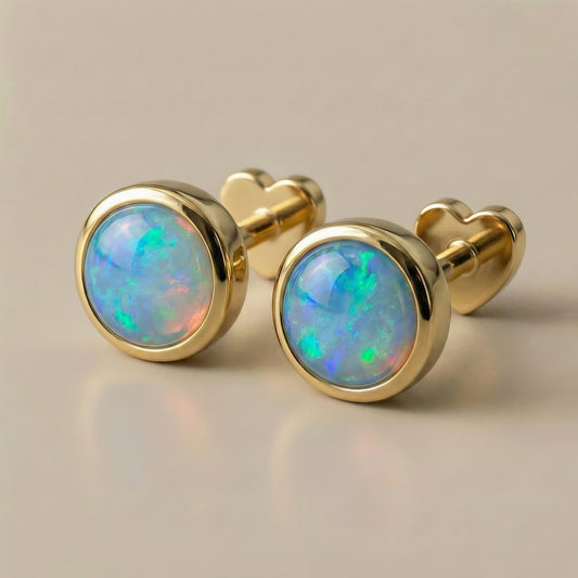 Lightning Ridge Crystal Opal — Flat Back Studs — Australian — One Pair Only
