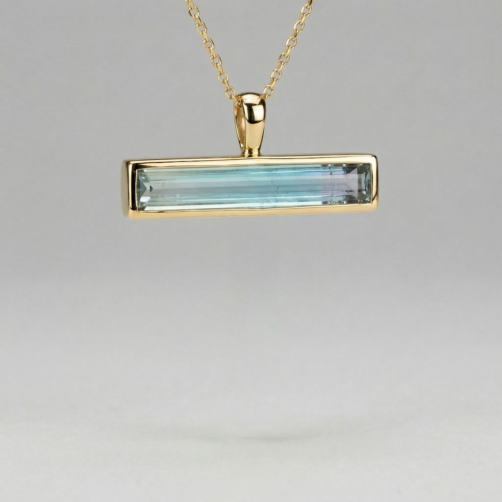 1.65ct Clear + Light Blue Afghan Tourmaline — T Bar Pendant - Made to Order