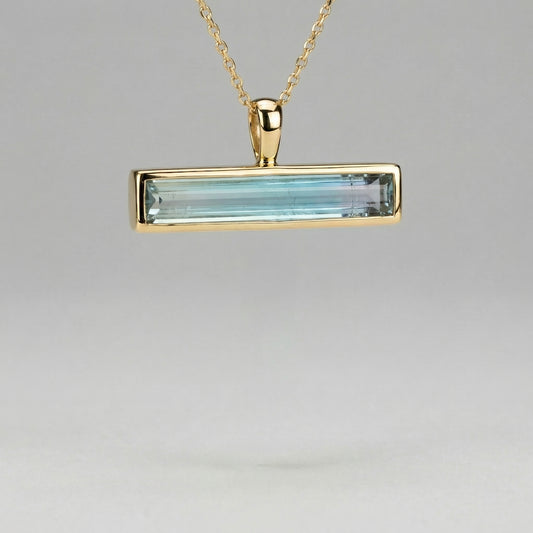 3.72ct Clear + Baby Blue Afghan Tourmaline — T Bar Drop Pendant - Made to Order