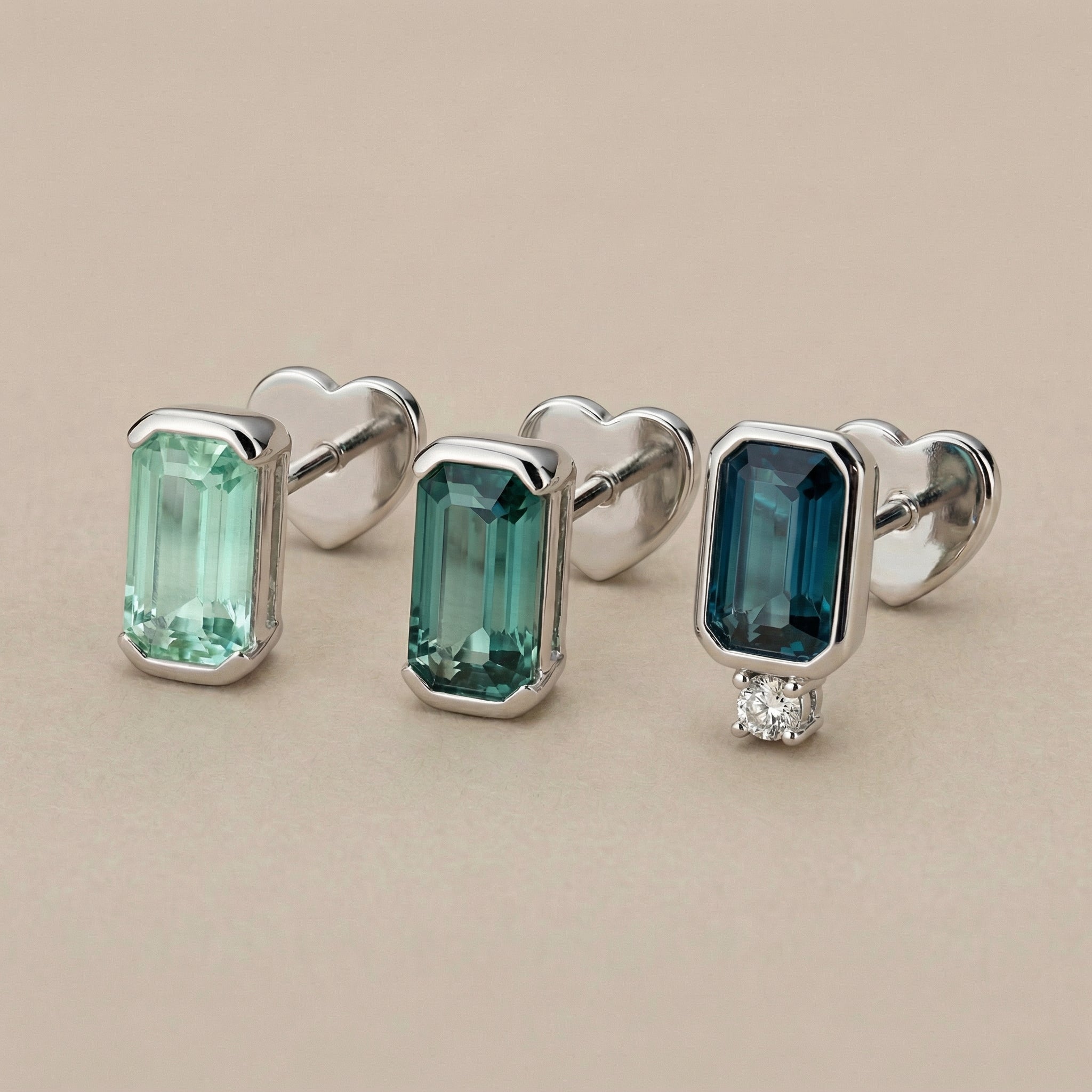 Teal & Green Afghan Tourmaline Flat Back Studs — Three Stone Options — Made to Order