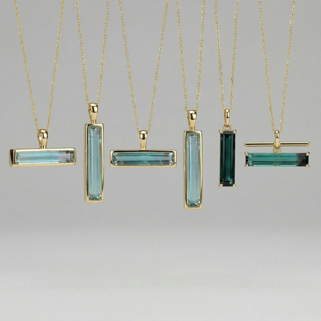 1.65ct Clear + Light Blue Afghan Tourmaline — T Bar Pendant - Made to Order