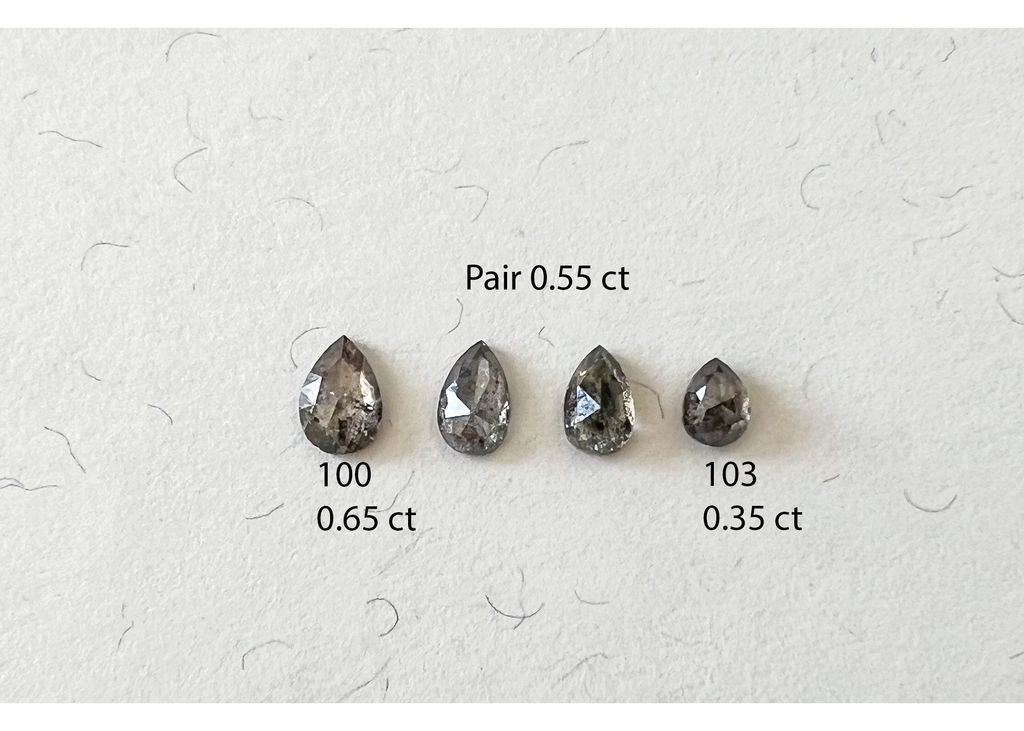 Salt & Pepper Rose Cut Pear Diamond Flat Back Stud — Single — Made to Order