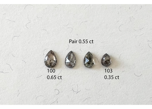 Salt & Pepper Rose Cut Pear Diamond Flat Back Stud — Single — Made to Order